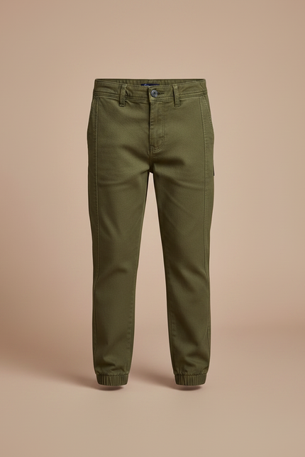 Pantalon Chino Bas Elastique - Kaki Coton - vue 3