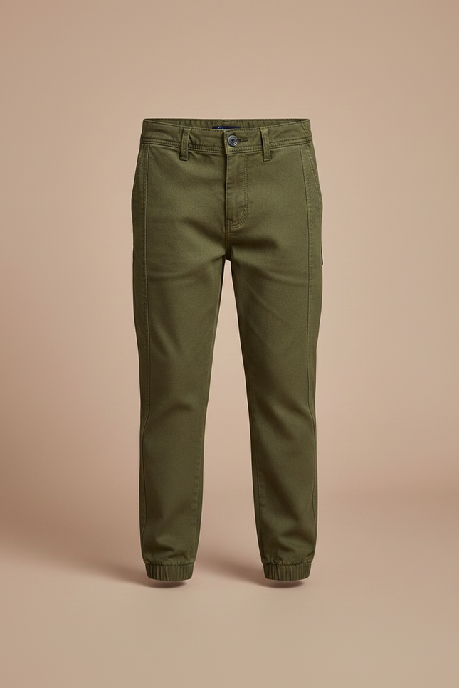 Pantalon Chino Bas Elastique - Kaki Coton - vue 3