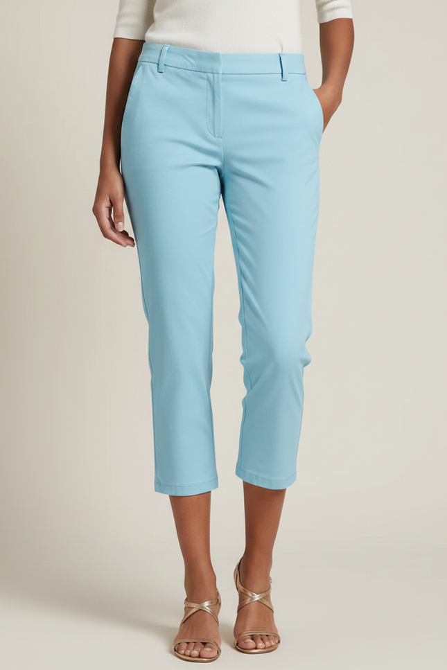 Pantalon Chino Bleu Ciel Court Coupe Droite Femme - Gabardine - vue 3