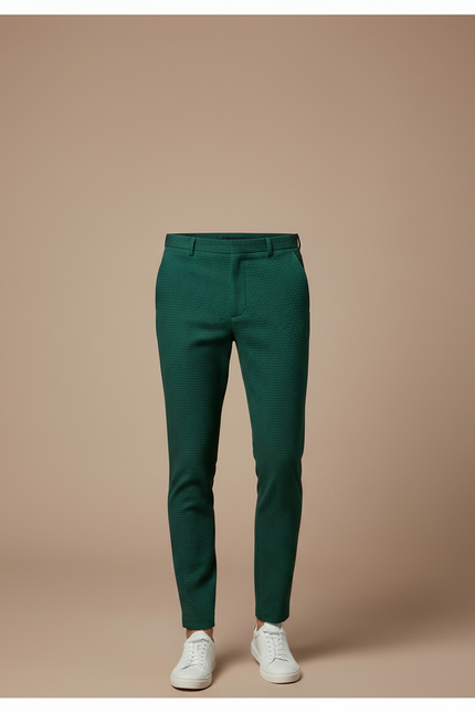 Pantalon Chino Vert Foncé Texturé Slim Élégant Homme - Coton - vue 3