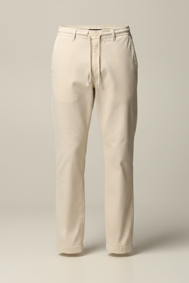 Pantalon Chino Beige Coton Droit Cordon Décontracté - vue 3