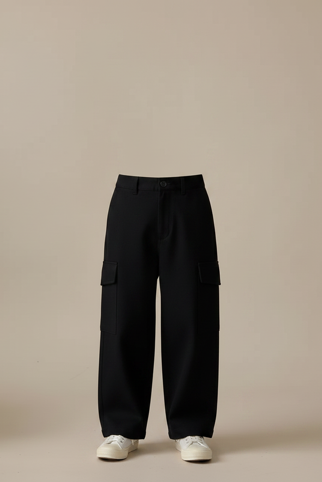 Pantalon Chino Noir Ample Cargo Enfant Décontracté - Gabardine - vue 3