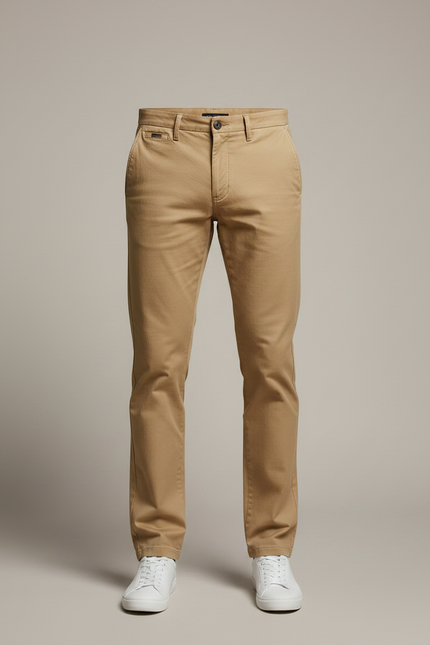 Pantalon Chino Homme Beige Coupe Droite Décontracté Coton - vue 3