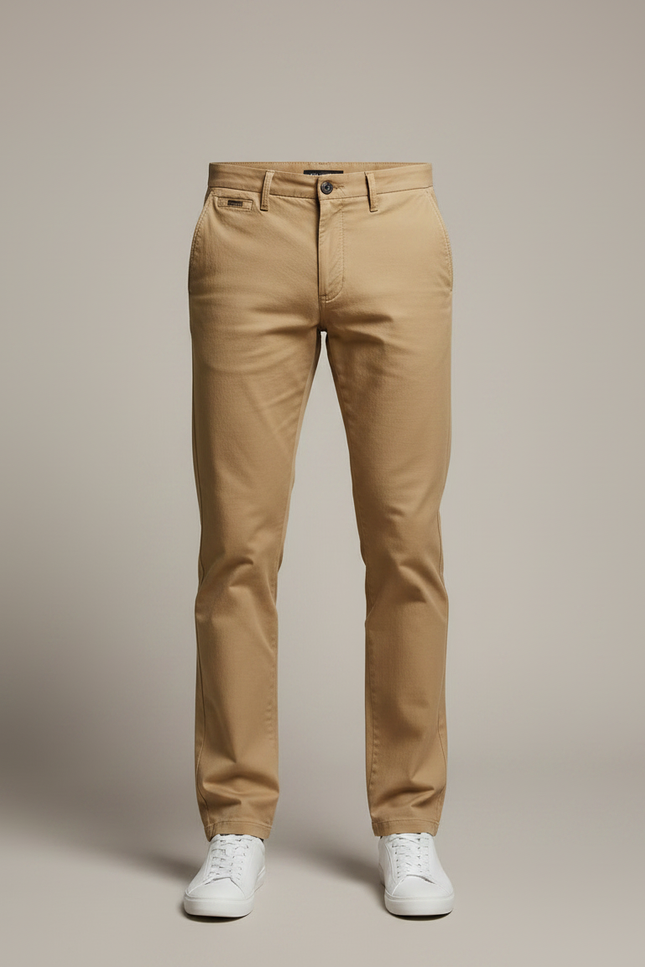 Pantalon Chino Homme Beige Coupe Droite Décontracté Coton - vue 3
