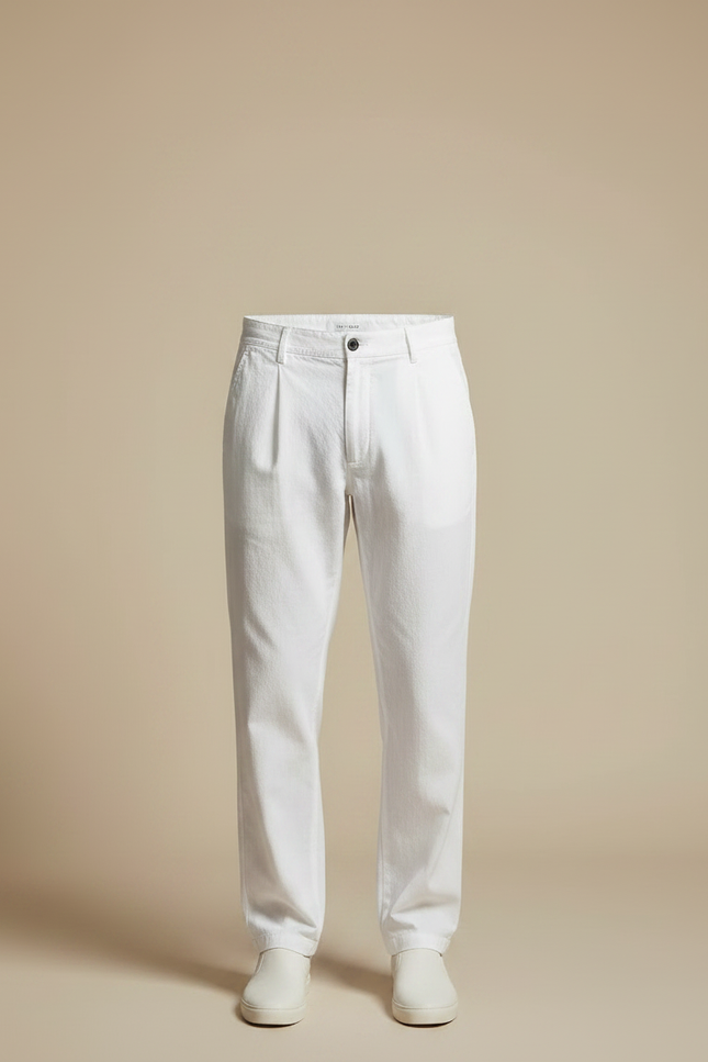 Pantalon Chino Blanc Coton Droit Cordon Homme Décontracté - vue 3