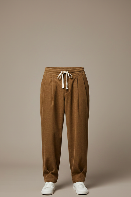 Pantalon Chino Marron Côtelé Ample Cordon Homme - Cordé - vue 3
