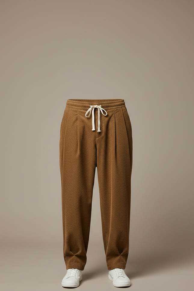 Pantalon Chino Marron Côtelé Ample Cordon Homme - Cordé - vue 3