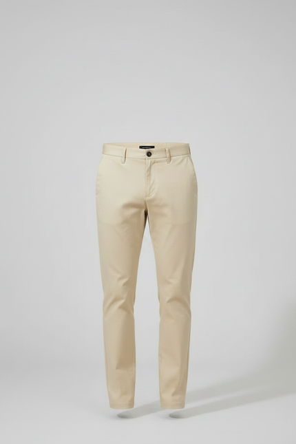 Pantalon Chino Creme - Beige Coton - vue 3