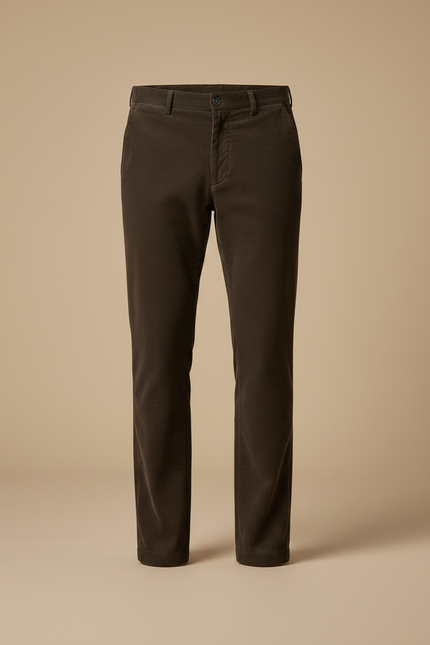 Pantalon Chino Marron Côtelé Droit Homme Élégant - Cordé - vue 3