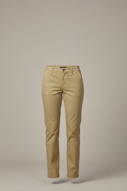 Pantalon Chino Femme Beige Coton Slim Élégant Décontracté - vue 3