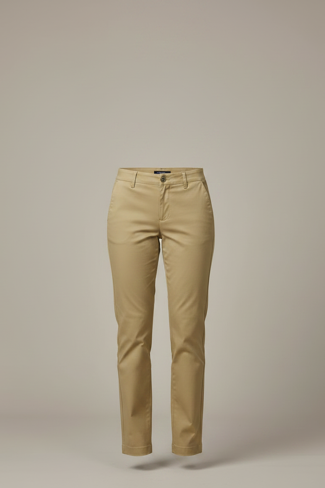 Pantalon Chino Femme Beige Coton Slim Élégant Décontracté - vue 3
