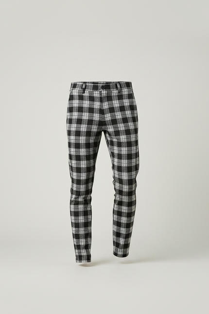 Pantalon Chino Carreaux Noir Slim Décontracté Homme - Imprimé Molleton - vue 3