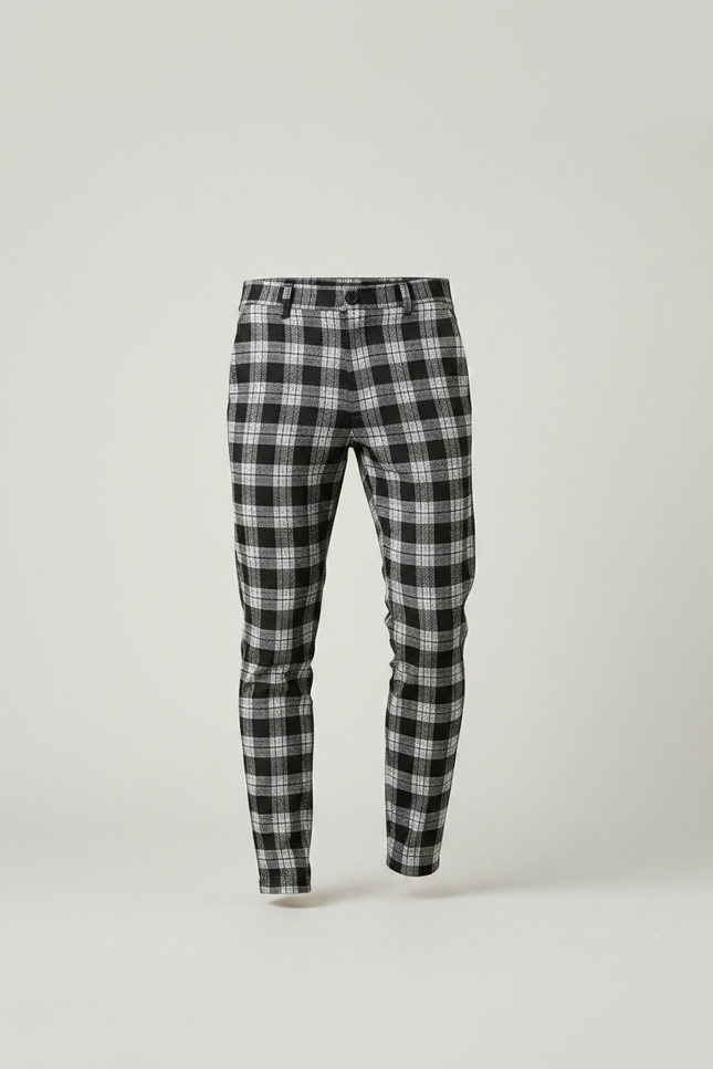 Pantalon Chino Carreaux Noir Slim Décontracté Homme - Imprimé Molleton - vue 3