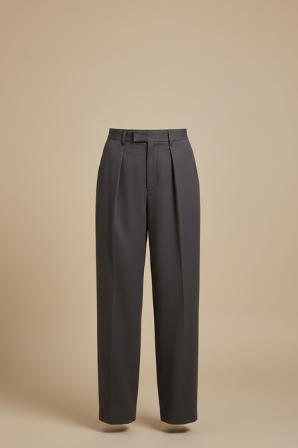 Pantalon Chino Gris Plissé Ample Femme Élégant - Gabardine - vue 3