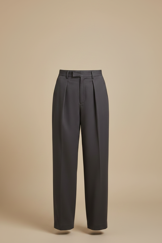 Pantalon Chino Gris Plissé Ample Femme Élégant - Gabardine - vue 3