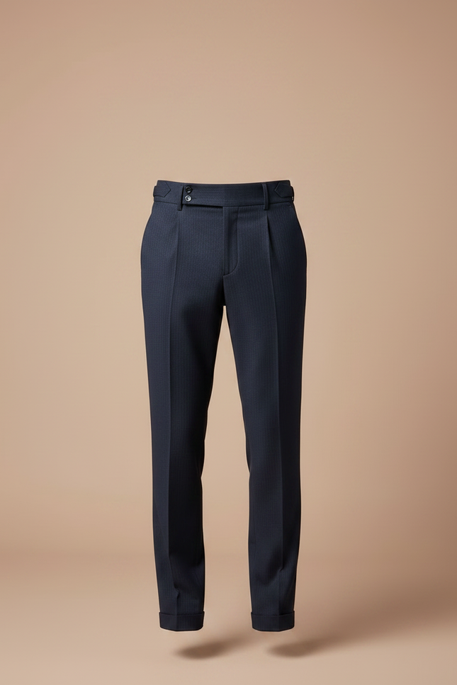 Pantalon Chino Bleu Marine Plissé Élégant Homme Rayé - Laine - vue 3
