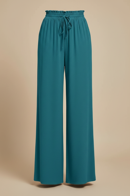 Pantalon Chino Femme Fluide Ample Taille Haute Bleu Canard - Viscose - vue 3