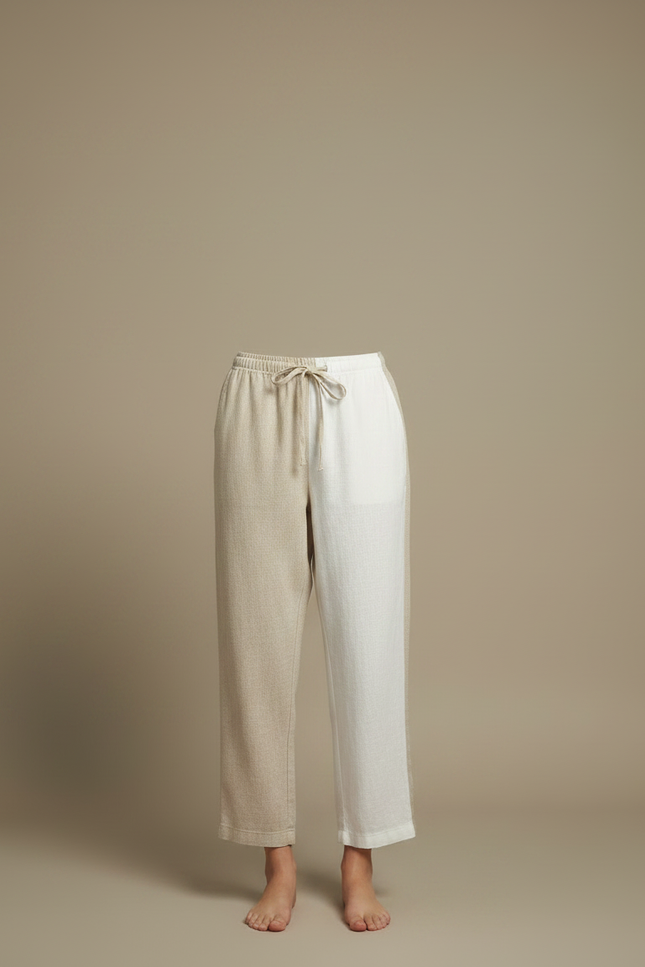 Pantalon Chino Bicolore Lin Ample Cordon Décontracté - Multicolore - vue 3