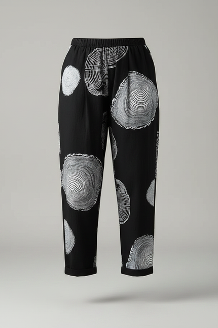 Pantalon Chino Noir Ample Imprimé Coton Lin Fluide - vue 3