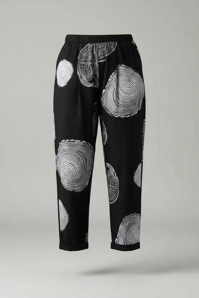 Pantalon Chino Noir Ample Imprimé Coton Lin Fluide - vue 3