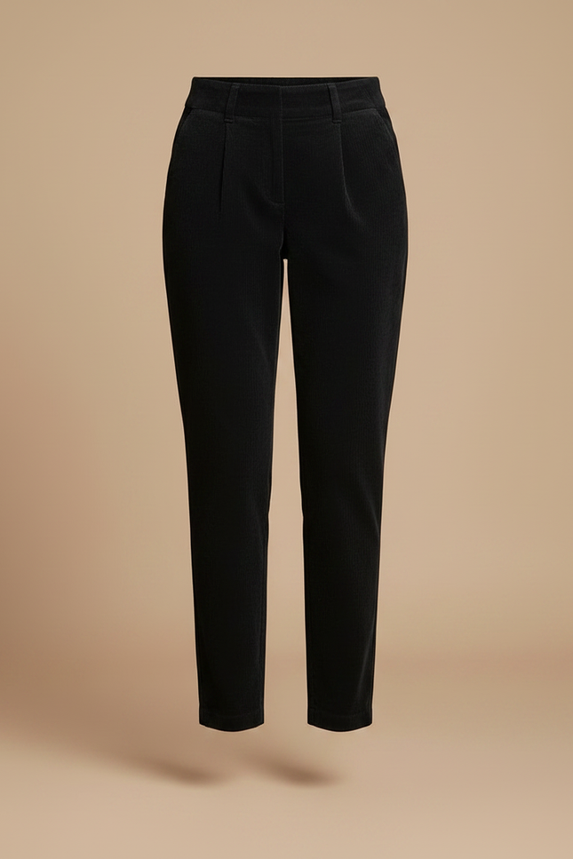 Pantalon Chino Noir Côtelé Coupe Droite Femme - Cordé - vue 3
