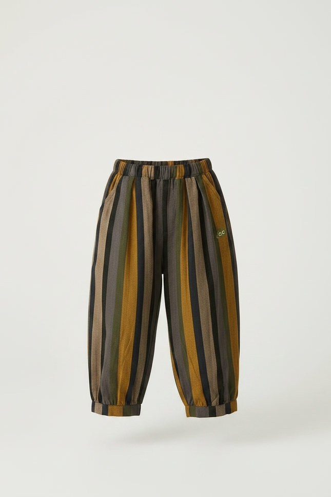 Pantalon Chino Rayé Ample Élastiqué Enfant - Multicolore Lin - vue 3