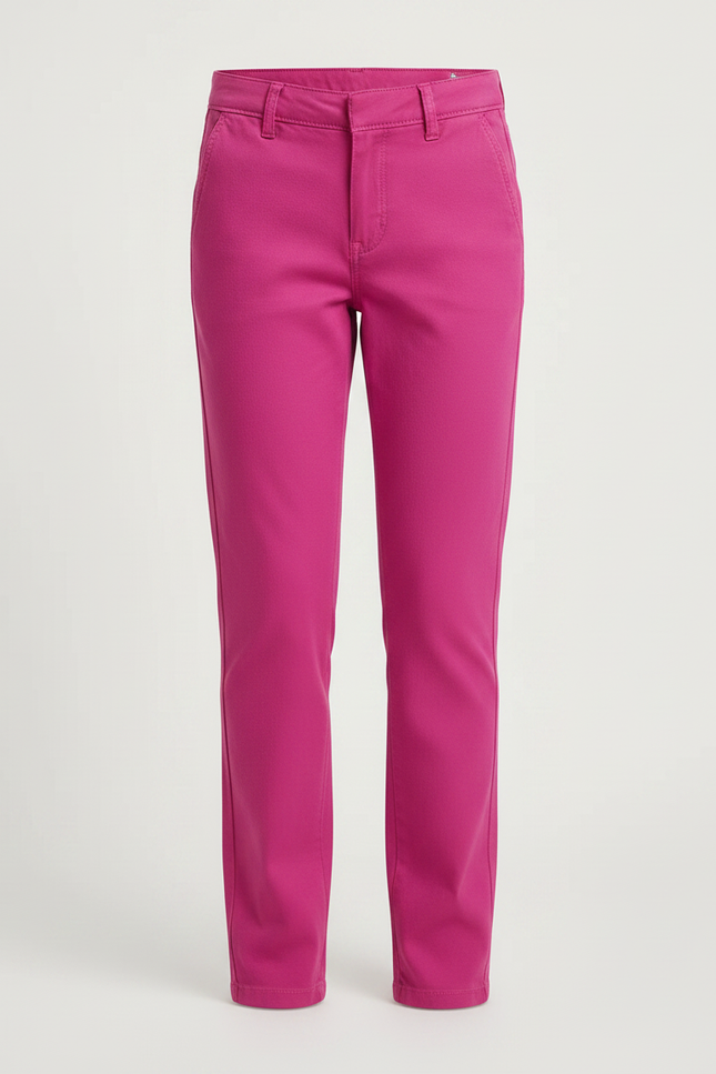 Pantalon Chino Fuchsia Coton Slim Fille Uni - Rose - vue 3