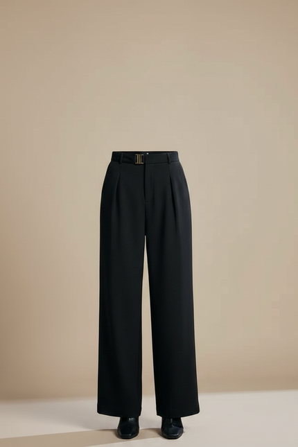 Pantalon Chino Noir Ample Taille Haute Élégant Femme - Polyester - vue 3
