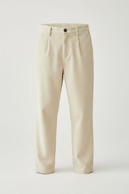 Pantalon Chino Crème Côtelé Ample Décontracté Enfant - Beige Cordé - vue 3