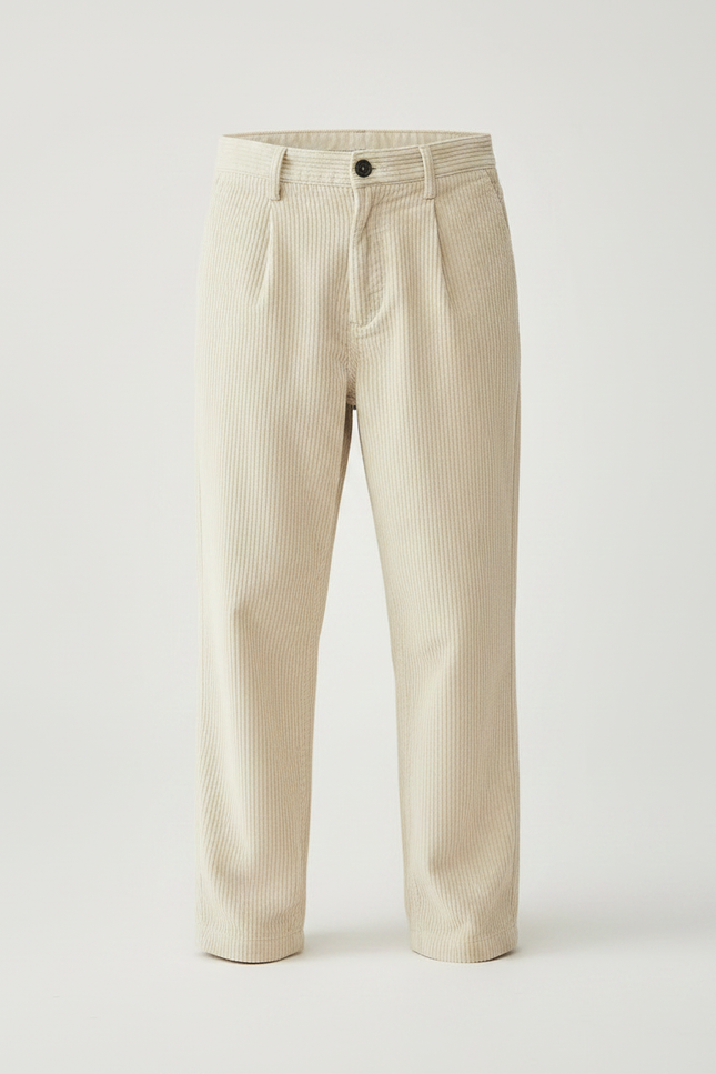Pantalon Chino Crème Côtelé Ample Décontracté Enfant - Beige Cordé - vue 3