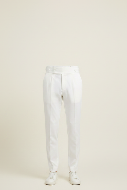 Pantalon Chino Blanc Taille Haute Plissé Droit Élégant Homme - Gabardine - vue 3
