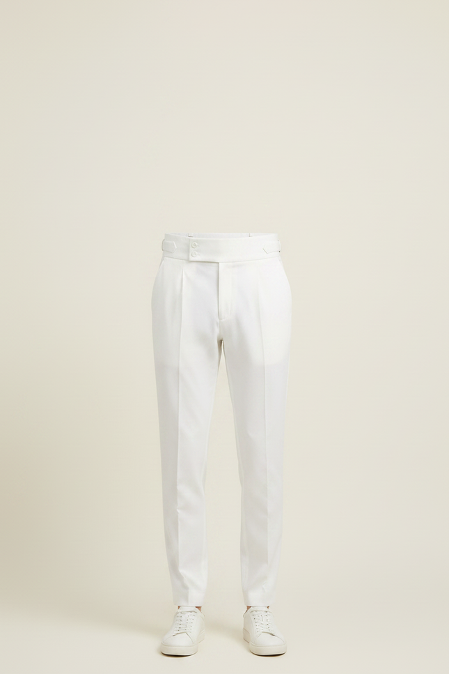 Pantalon Chino Blanc Taille Haute Plissé Droit Élégant Homme - Gabardine - vue 3