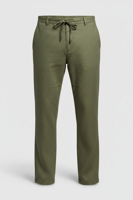 Pantalon Chino Vert Olive Lin Ample Décontracté Homme - Kaki - vue 3