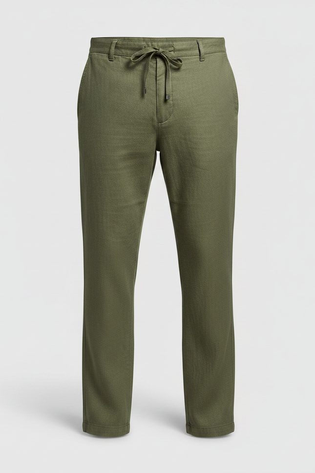 Pantalon Chino Vert Olive Lin Ample Décontracté Homme - Kaki - vue 3