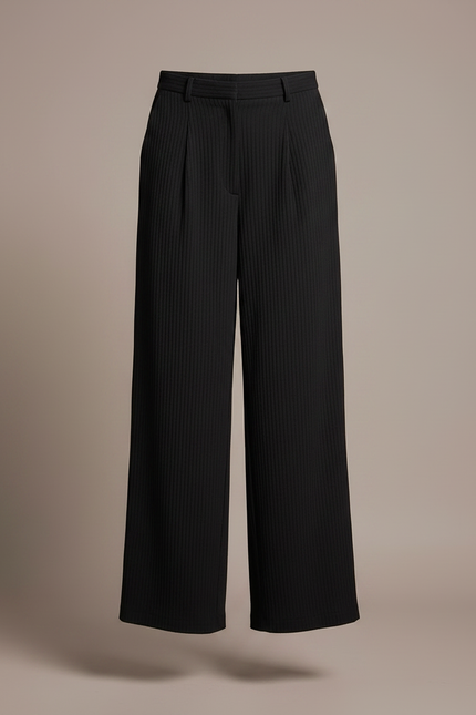 Pantalon Chino Noir Plissé Fluide Élégant Femme - Cordé - vue 3