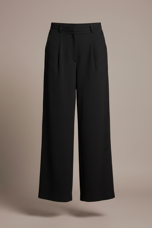 Pantalon Chino Noir Plissé Fluide Élégant Femme - Cordé - vue 3
