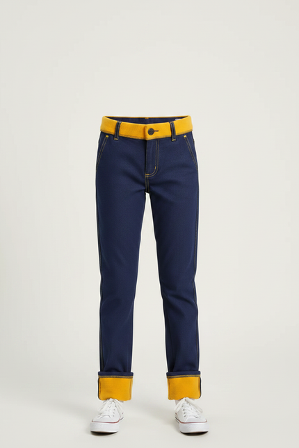 Pantalon Chino Bleu Marine Doublé Jaune Décontracté Enfant - Gabardine - vue 3