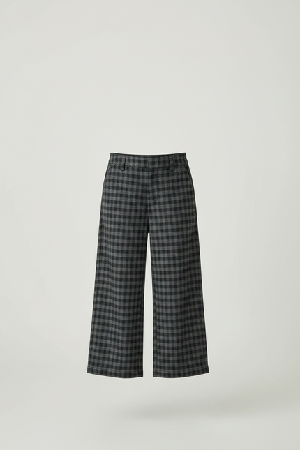 Pantalon Chino Carreaux Gris Ample Fille Hiver - Laine - vue 3