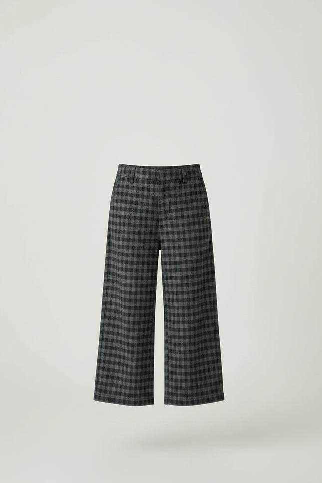 Pantalon Chino Carreaux Gris Ample Fille Hiver - Laine - vue 3