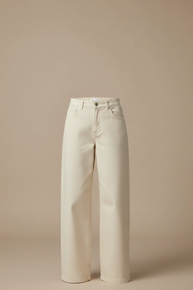 Pantalon Chino Écru Ample Taille Haute Femme - Beige Gabardine - vue 3
