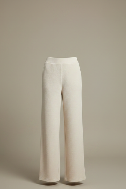 Pantalon Chino Écru Côtelé Ample Confortable Femme - Beige Cordé - vue 3