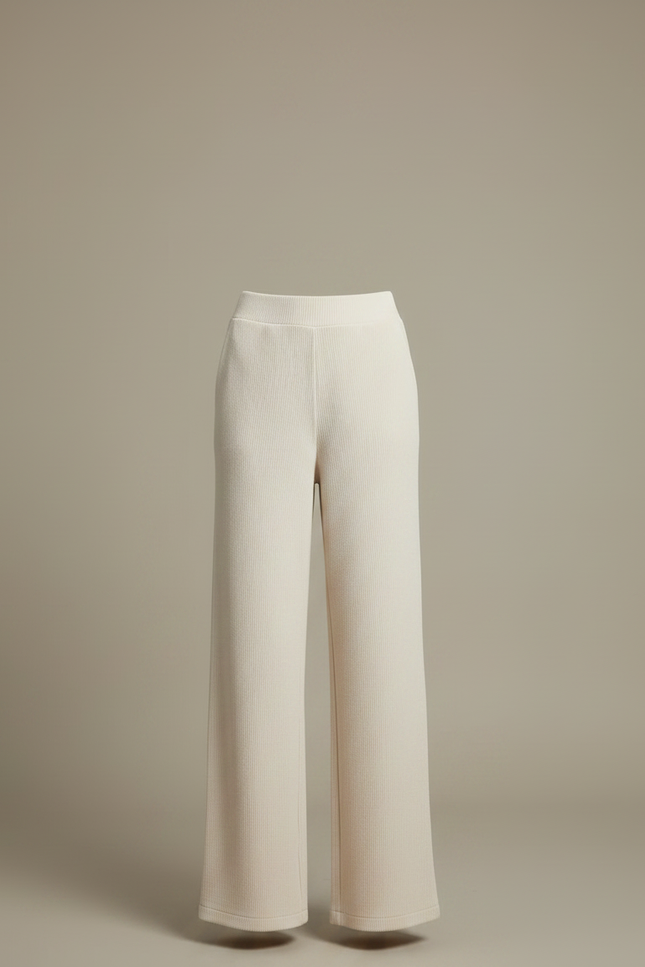 Pantalon Chino Écru Côtelé Ample Confortable Femme - Beige Cordé - vue 3