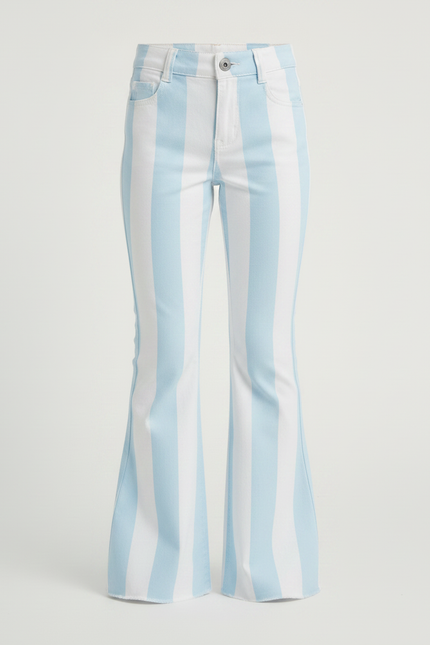 Pantalon Chino Rayé Bleu Blanc Évasé Enfant - Multicolore Coton - vue 3