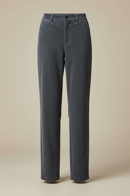 Pantalon Chino Gris Côtelé Droit Taille Haute Femme - Cordé - vue 3
