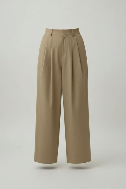 Pantalon Chino Kaki Taille Haute Ample Plissé Décontracté - Gabardine - vue 3