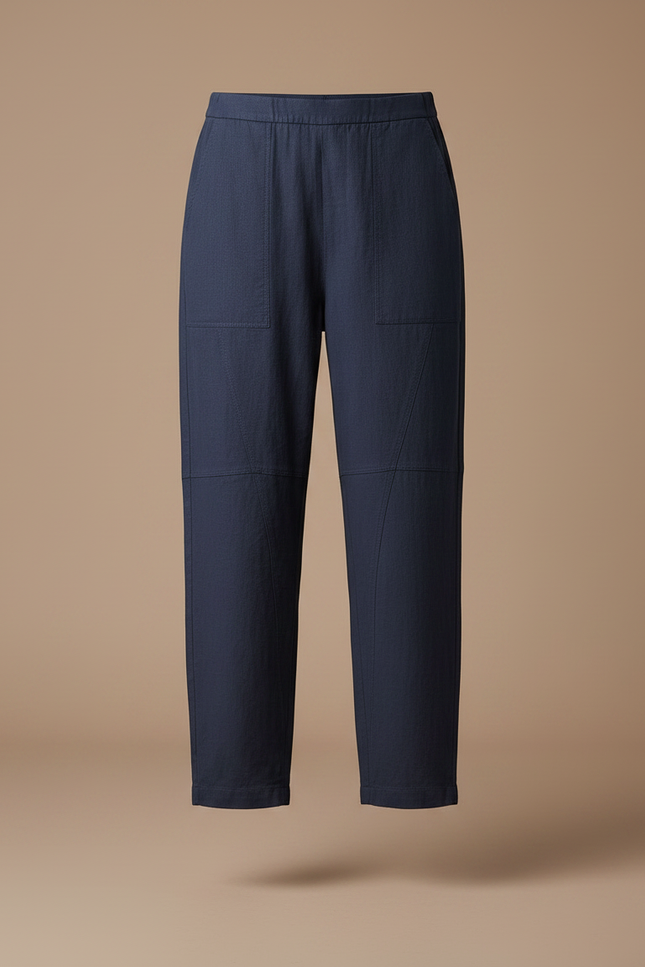 Pantalon Chino Bleu Marine Ample Coton Lin Femme - vue 3