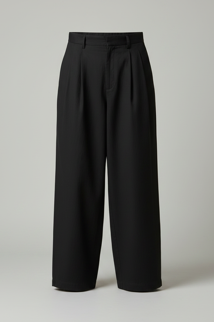 Pantalon Chino Noir Ample Plissé Décontracté Urbain - Coton - vue 3