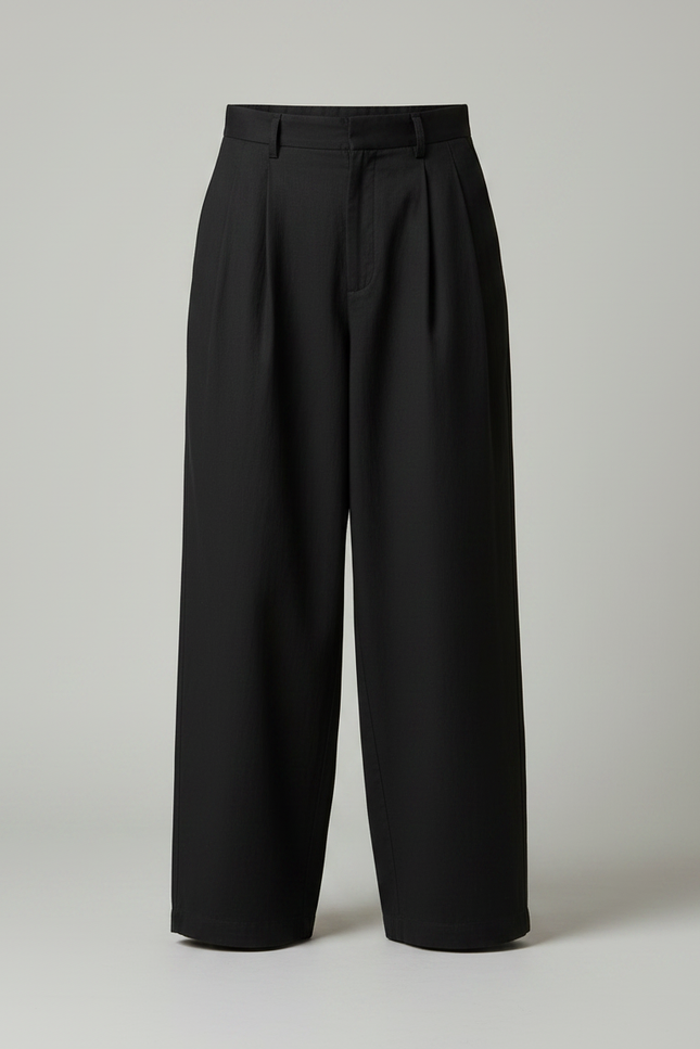 Pantalon Chino Noir Ample Plissé Décontracté Urbain - Coton - vue 3