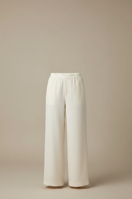 Pantalon Chino Écru Taille Haute Droit Fluide Femme - Blanc Viscose - vue 3