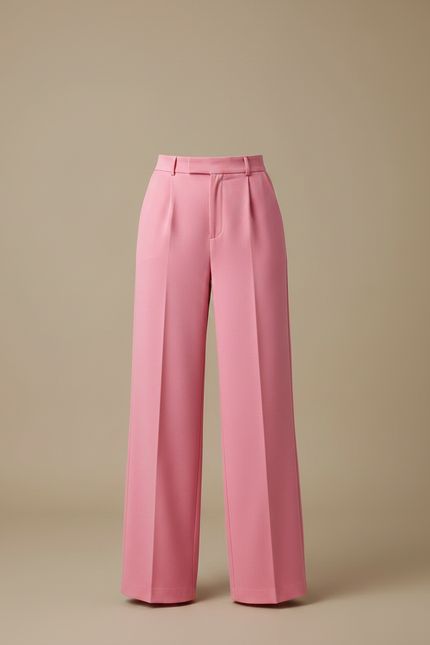 Pantalon Chino Rose Vif Taille Haute Ample Élégant - Gabardine - vue 3